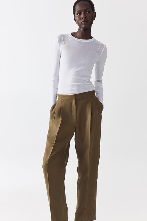 Barrel-leg twill trousers - khaki green