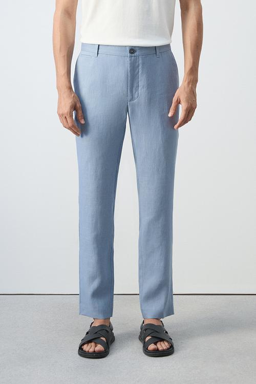Oyster Slim-fit 100% linen trousers- Sky-Blue