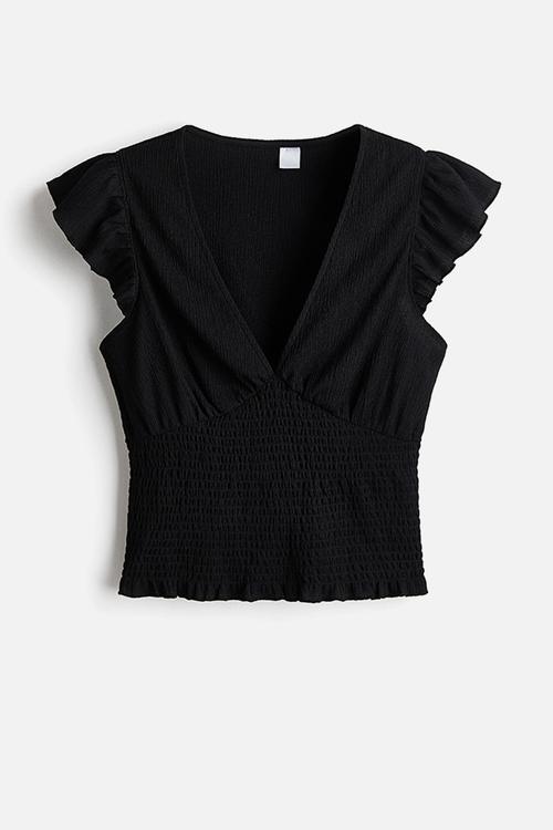 Textured jersey top - black