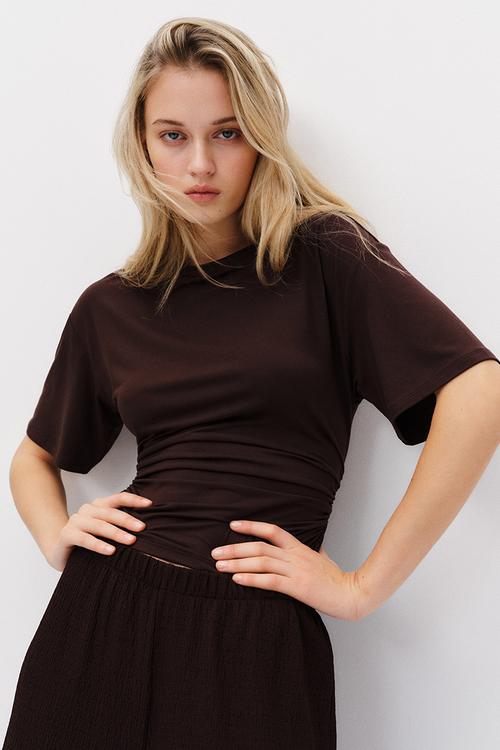 Ruched t-shirt - dark brown