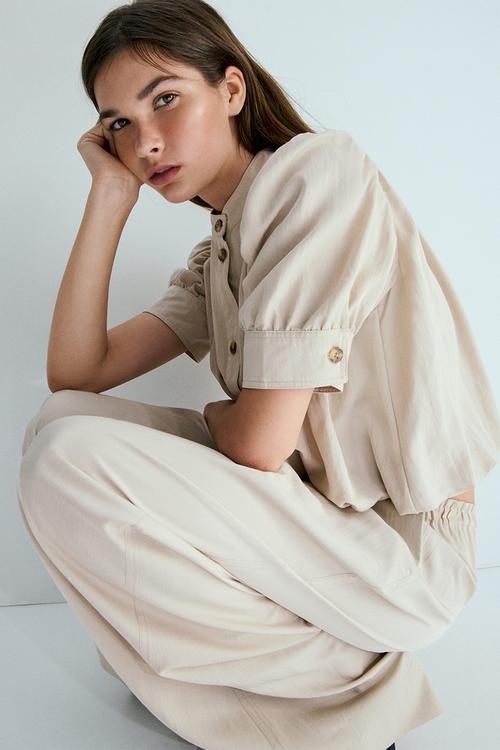 Twill pull-on trousers - light beige