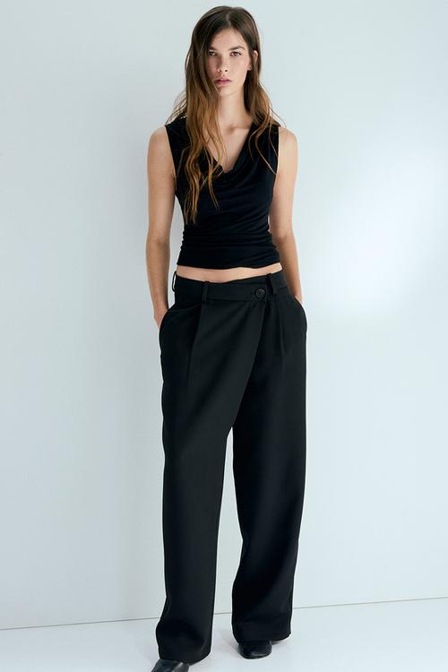 Wrapover tailored trousers - black