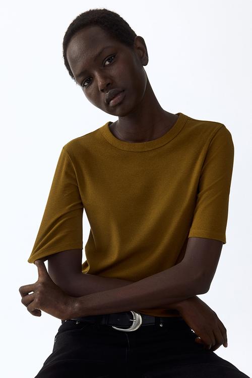 Ribbed T-shirt - dark khaki green