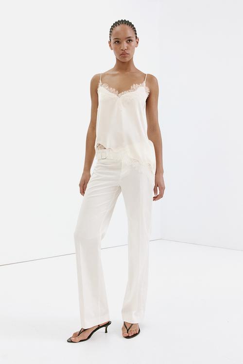 Asymmetric lace camisole top - light beige