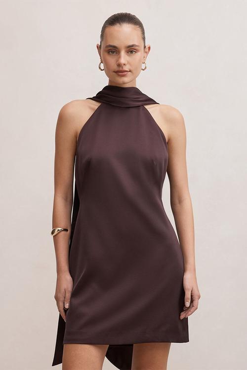 Rowena mini scarf dress in plum - brown