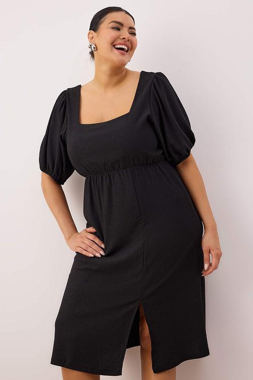 Plus slit knitted dress - black