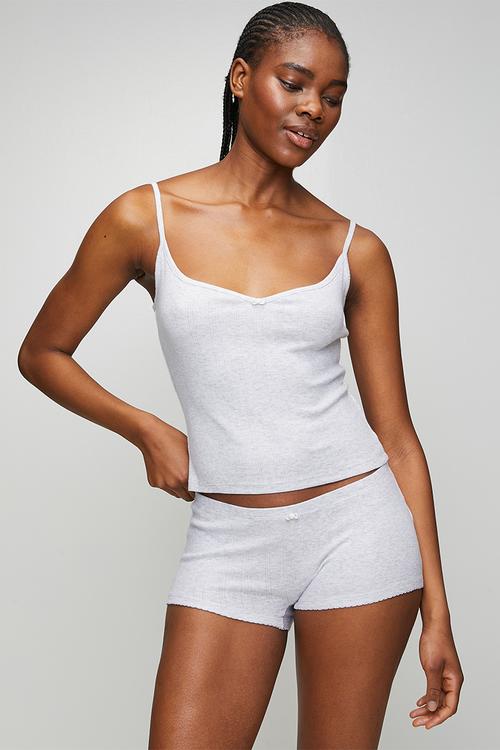 Dreamy Soft Pointelle Cami & Micro Short Set - Light Grey Marle
