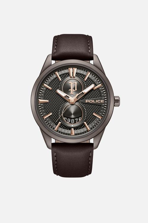 IP Brown Case Gun Dial Brown Leather Strap - Brown