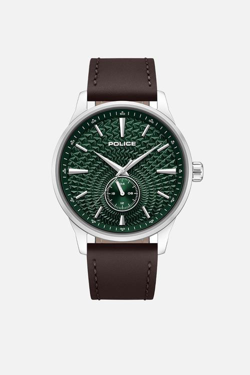 Steel Case Green Dial Brown Leather Strap - Green & Brown