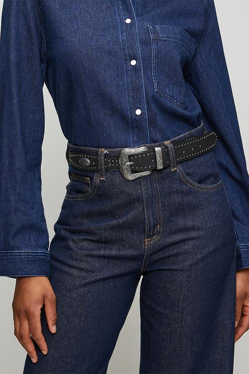 Liana Classic Slim Belt With Silver Buckle- Black