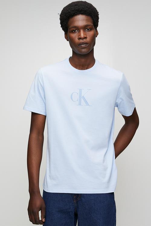Ss 30s distress monogram graphic tee - breezy blue