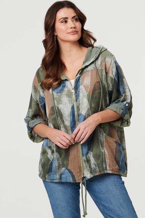 Long Sleeve Zip Through With Hood Track Top - Khaki
