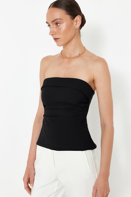 Strapless Draped Blouse - Black