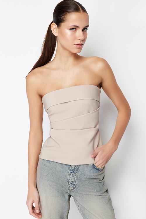 Strapless Draped Blouse - Mink