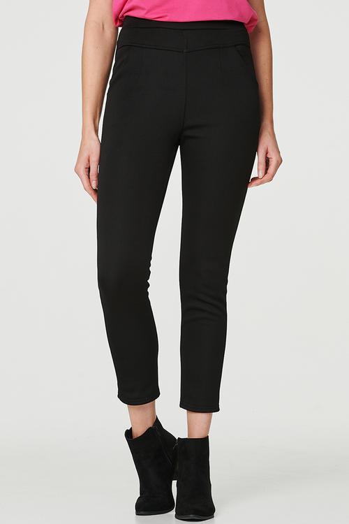 High Waisted Pull On Jegging With Front V Profile - Black