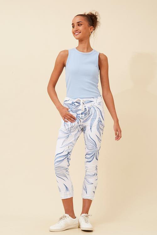 Pull On Printed Jogger With Creasing - White