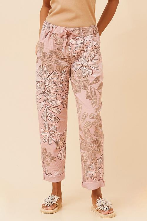 Pull On Printed Jogger With Creasing - Pink