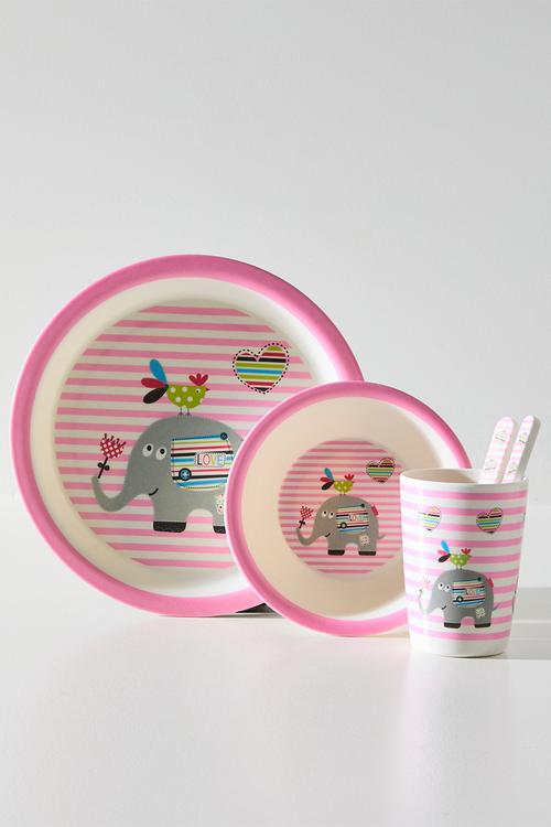 Elephant themed tableware set - pink stripe/multi