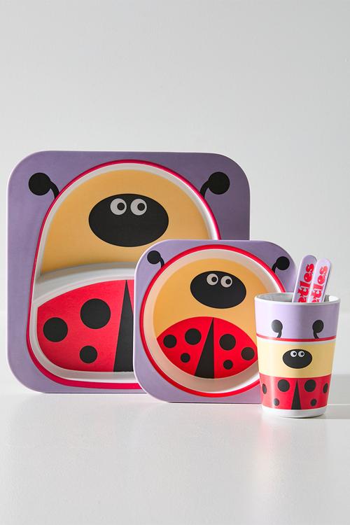 Ladybug themed tableware set - lilac/multi