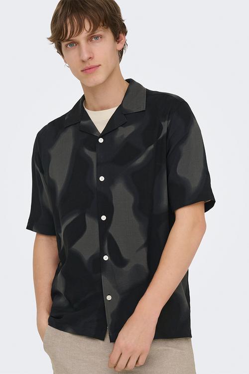 Onseli Short Sleeve Aop Resort Reg Shirt - Jet Black
