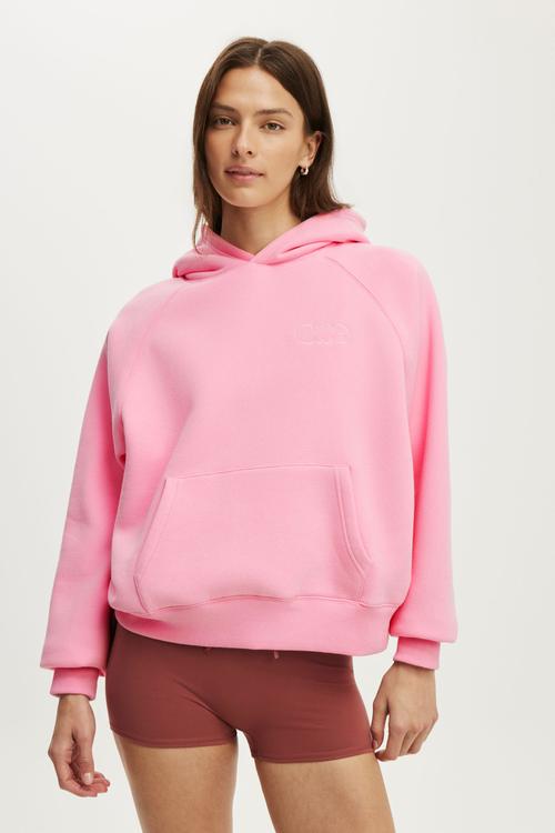 Plush Premium Graphic Raglan Hoodie - Prism Pink/Body Wellness