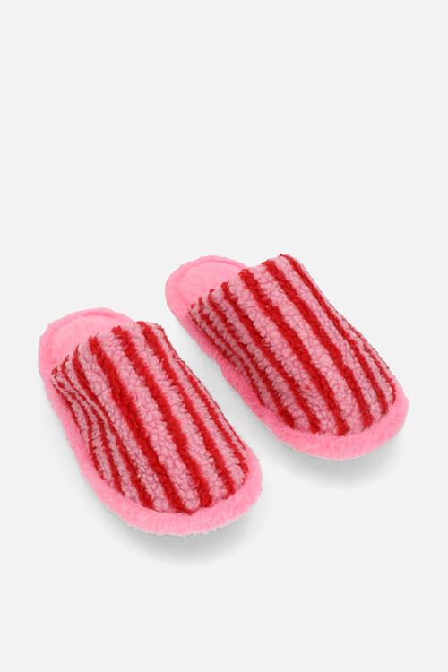 Red striped shearling slippers - pink