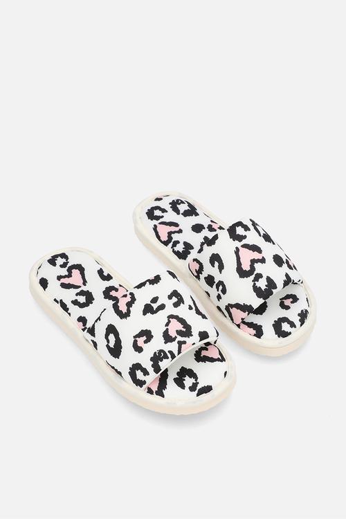 Sandal slippers - white/heart leopard print