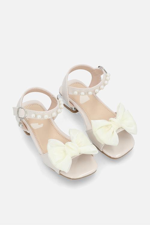 Bow accent block heel sandals - beige