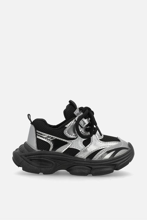 Mixed media chunky platform sneakers - black/silver