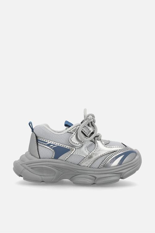 Mixed media chunky platform sneakers - grey/silver