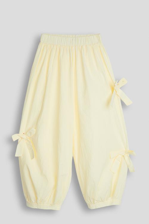 Bow applique wide leg pants - light yellow