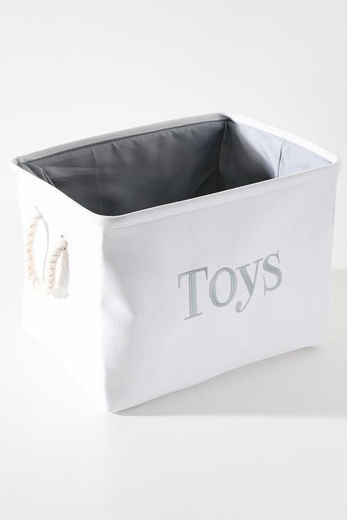 Fabric toy storage basket  with rope handles - white/blue