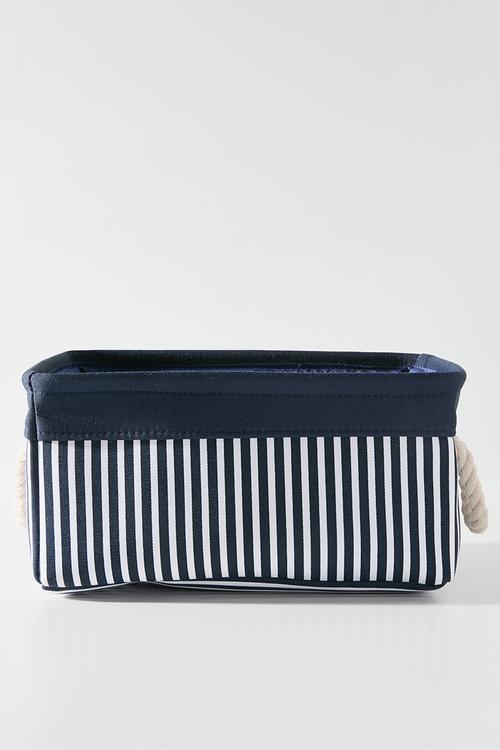 Fabric storage basket with rope handles - navy stripe