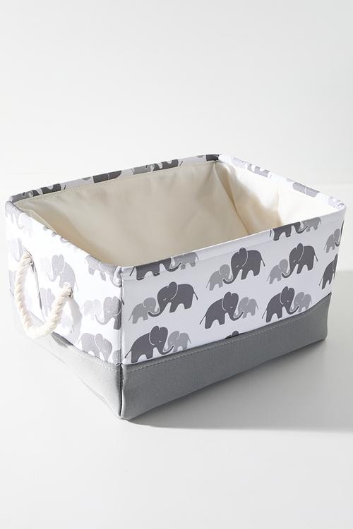 Printed fabric toy storage basket  with rope handles - white/green