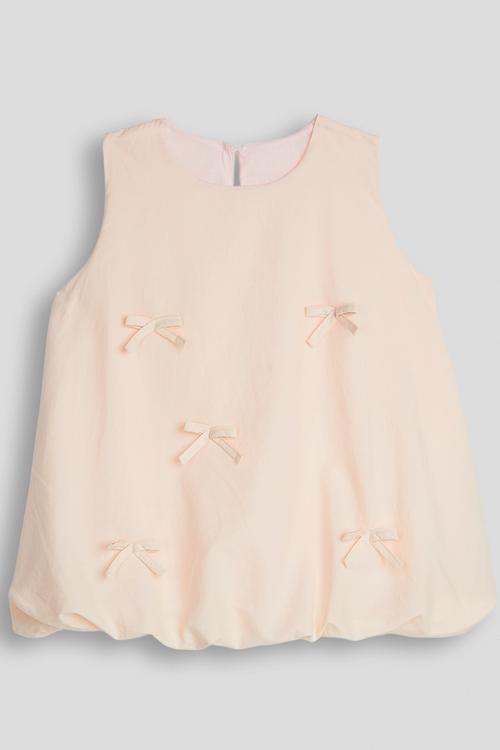Bow applique bubble hem blouse - pink