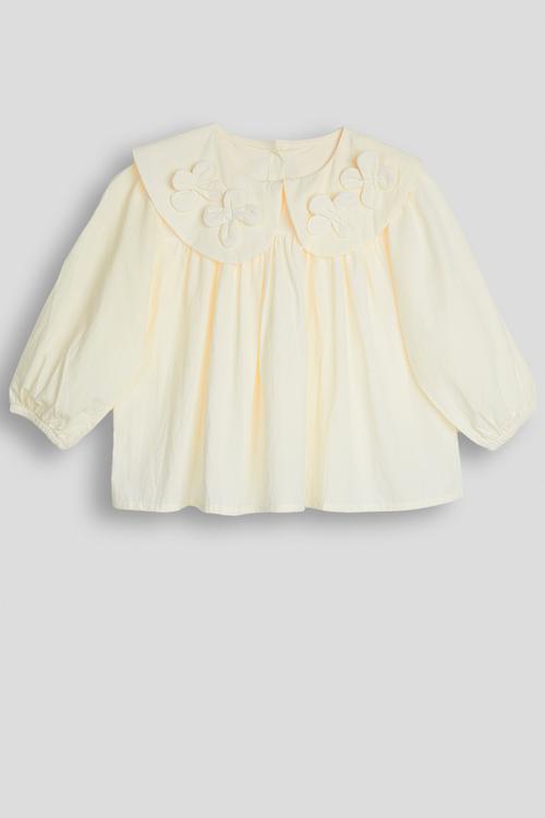 Bow applique collar blouse - cornsilk
