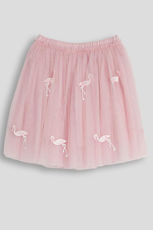 Flamingo embroidered tulle skirt - pink