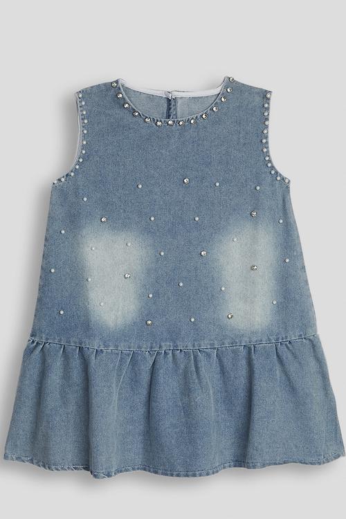 Denim rhinestone embellished shift dress - blue