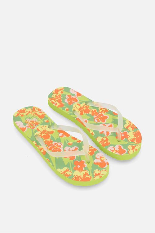 Floral printed flip flops - green