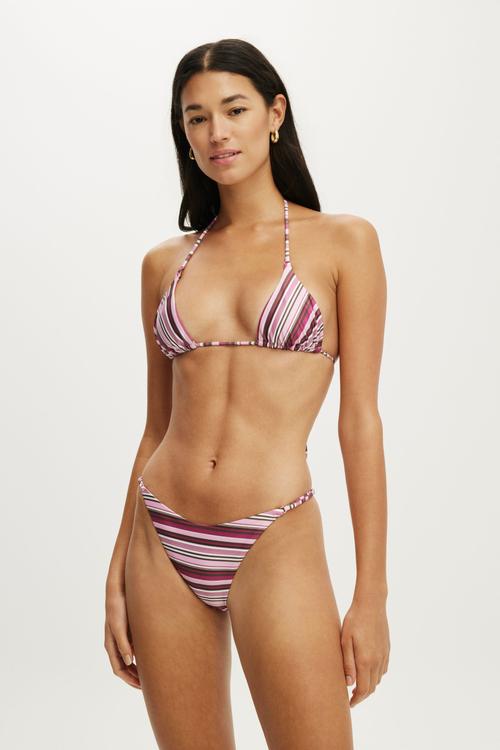 Micro String Triangle Bikini Top - Boho Stripes Pink Shimmer