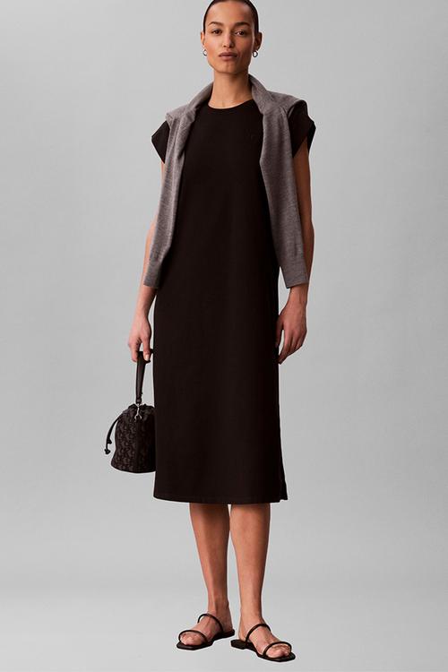 Ss crew hvy jersey easy midi dress - black