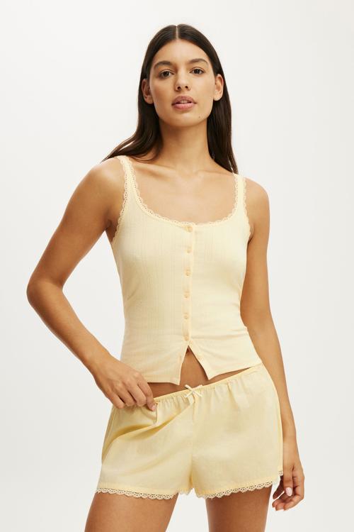 Dreamy Soft Pointelle Button Up Cami - Banana Whip
