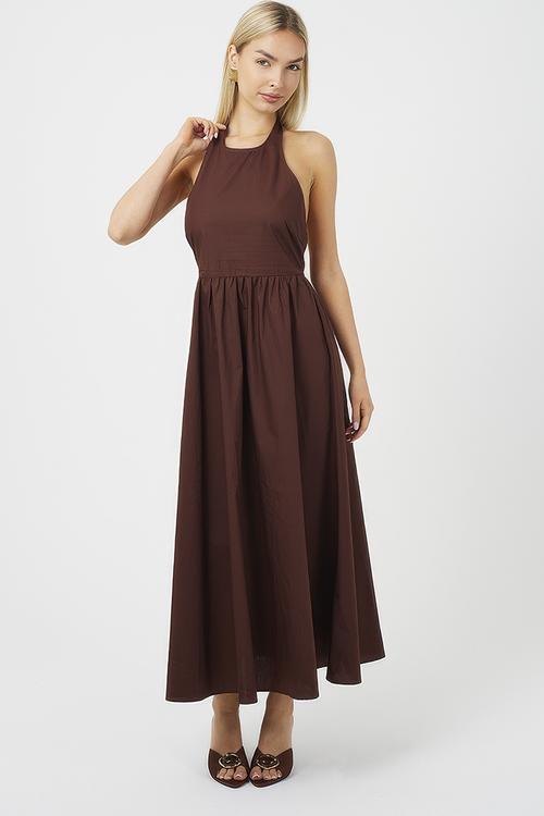 Ladies Halterneck Maxi Dress - Dark Brown