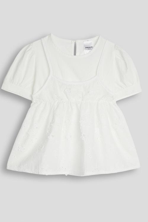 Anglaise mock cami top - white