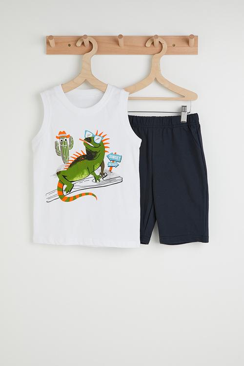 Graphic tank top with shorts - white/black