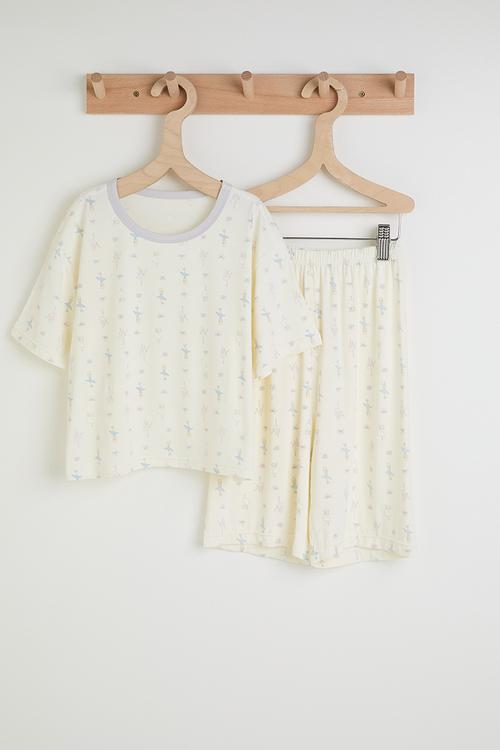 Aop tee & shorts pj set - white