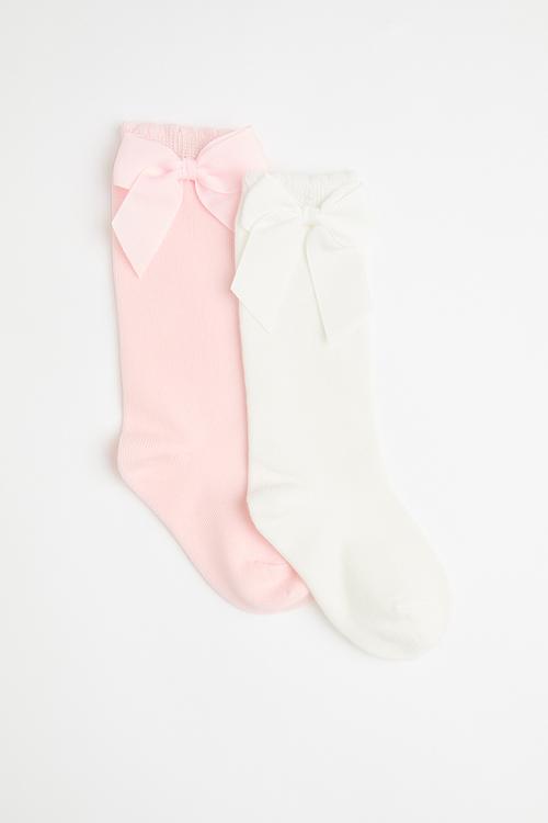 Bow applique crew socks - white/pink