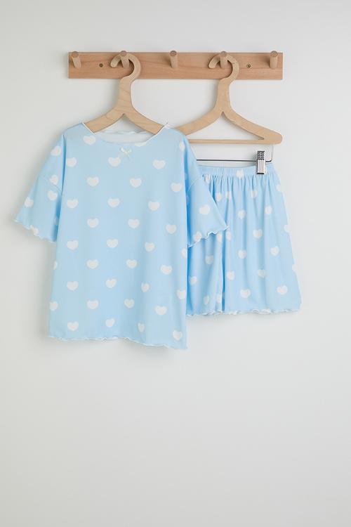 Heart aop tee and shorts - light blue