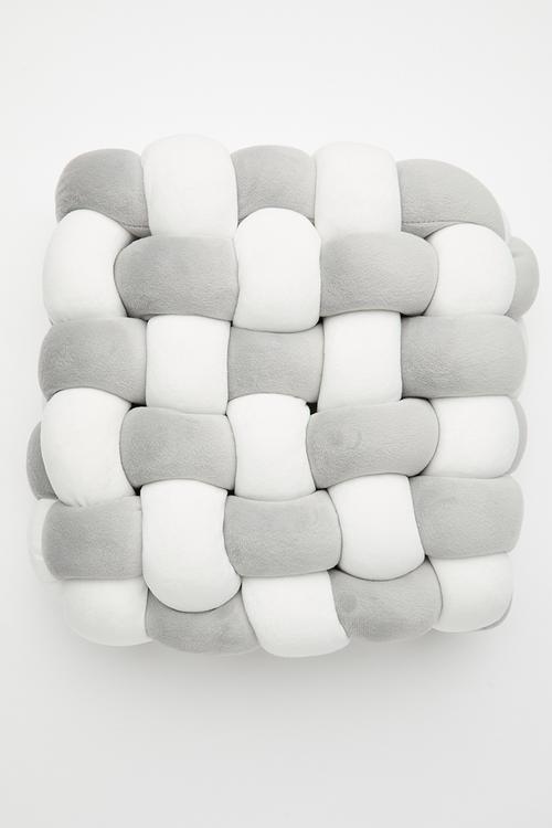 Mochi minky braided cushion - grey/white