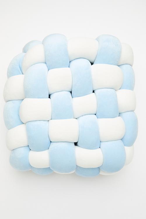 Mochi minky braided cushion - blue/white